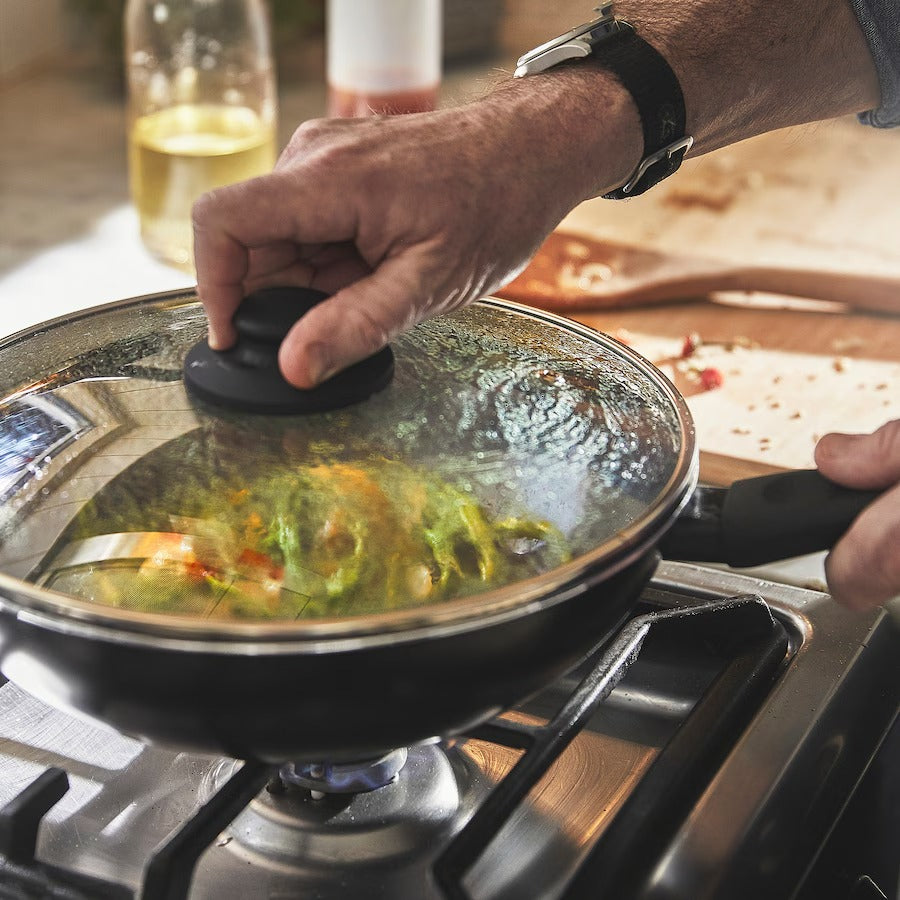 HEMLAGAD Wok with lid, non-stick coating black, 28 cm