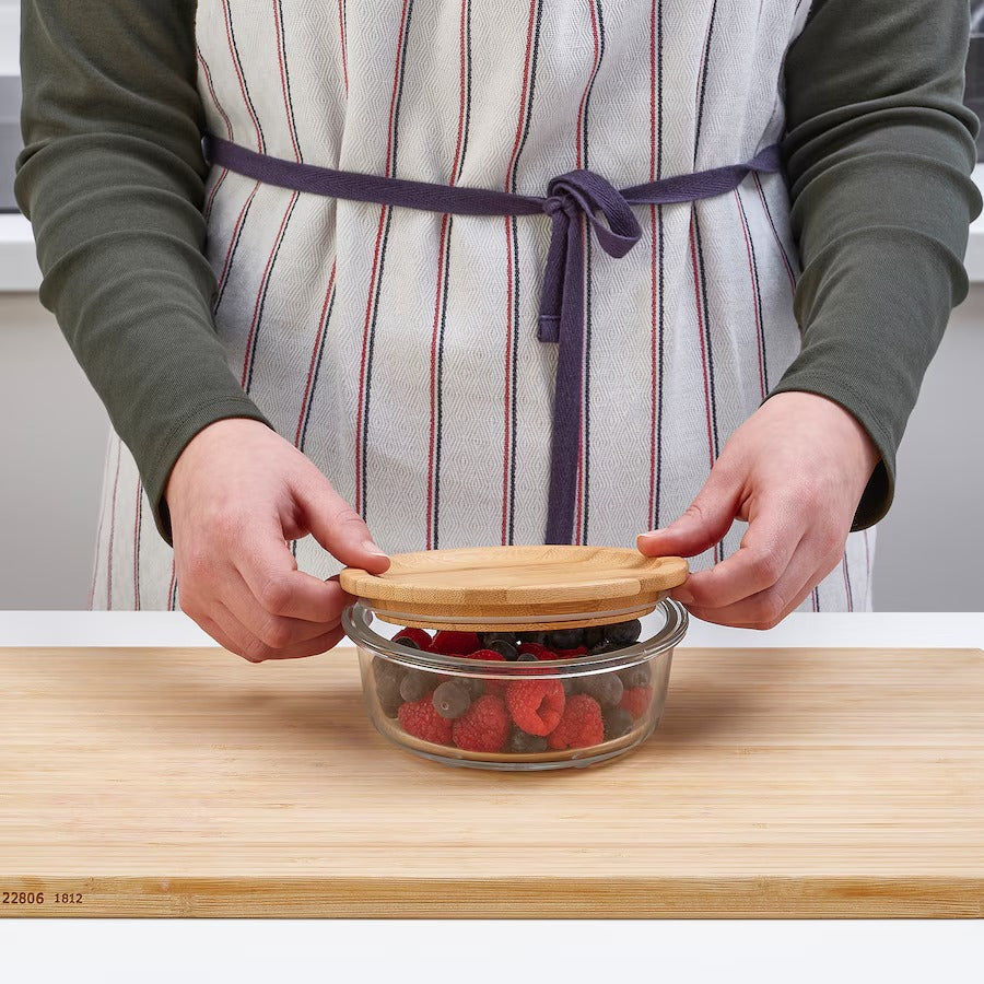 IKEA 365+ Food container with lid, round glass/bamboo, 400 ml