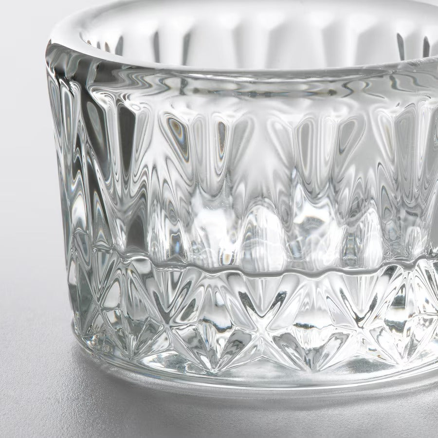 SMÄLLSPIREA Tealight holder, clear glass/patterned, 4 cm