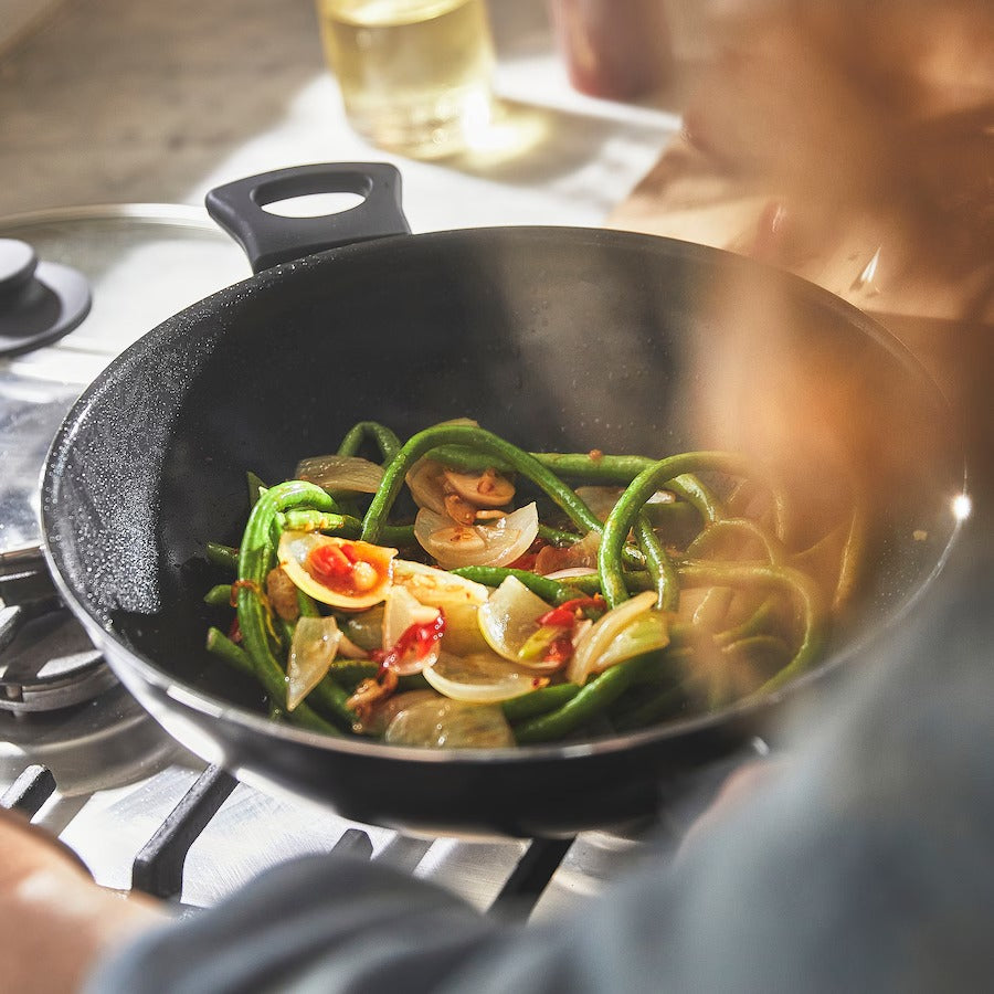 HEMLAGAD Wok with lid, non-stick coating black, 28 cm