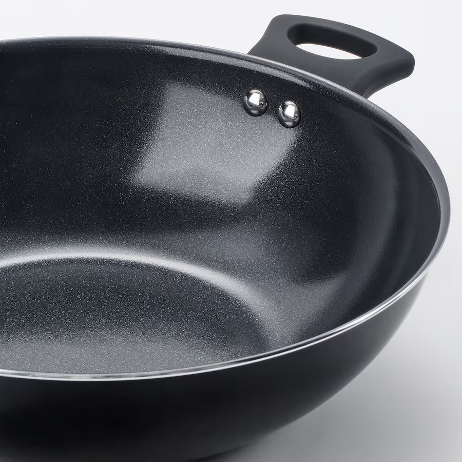 HEMLAGAD Wok with lid, non-stick coating black, 28 cm