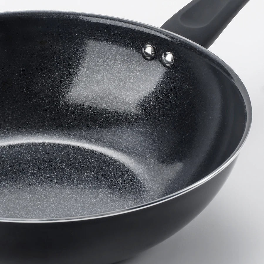 HEMLAGAD Wok with lid, non-stick coating black, 28 cm