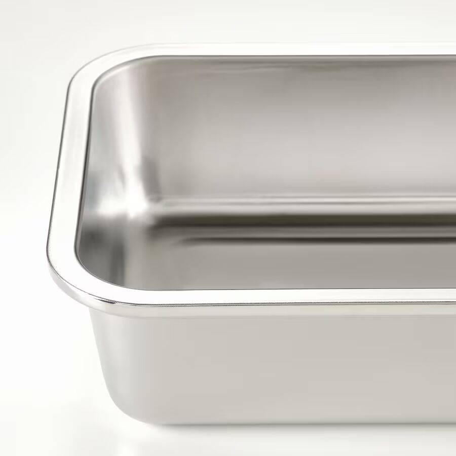 Food container with lid, square stainless steel/bamboo, 600 ml