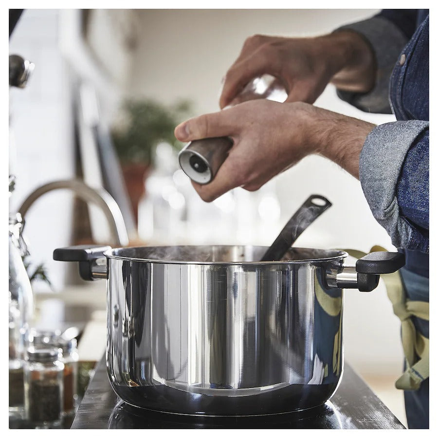 MIDDAGSMAT Pot with lid, clear glass/stainless steel, 5 l