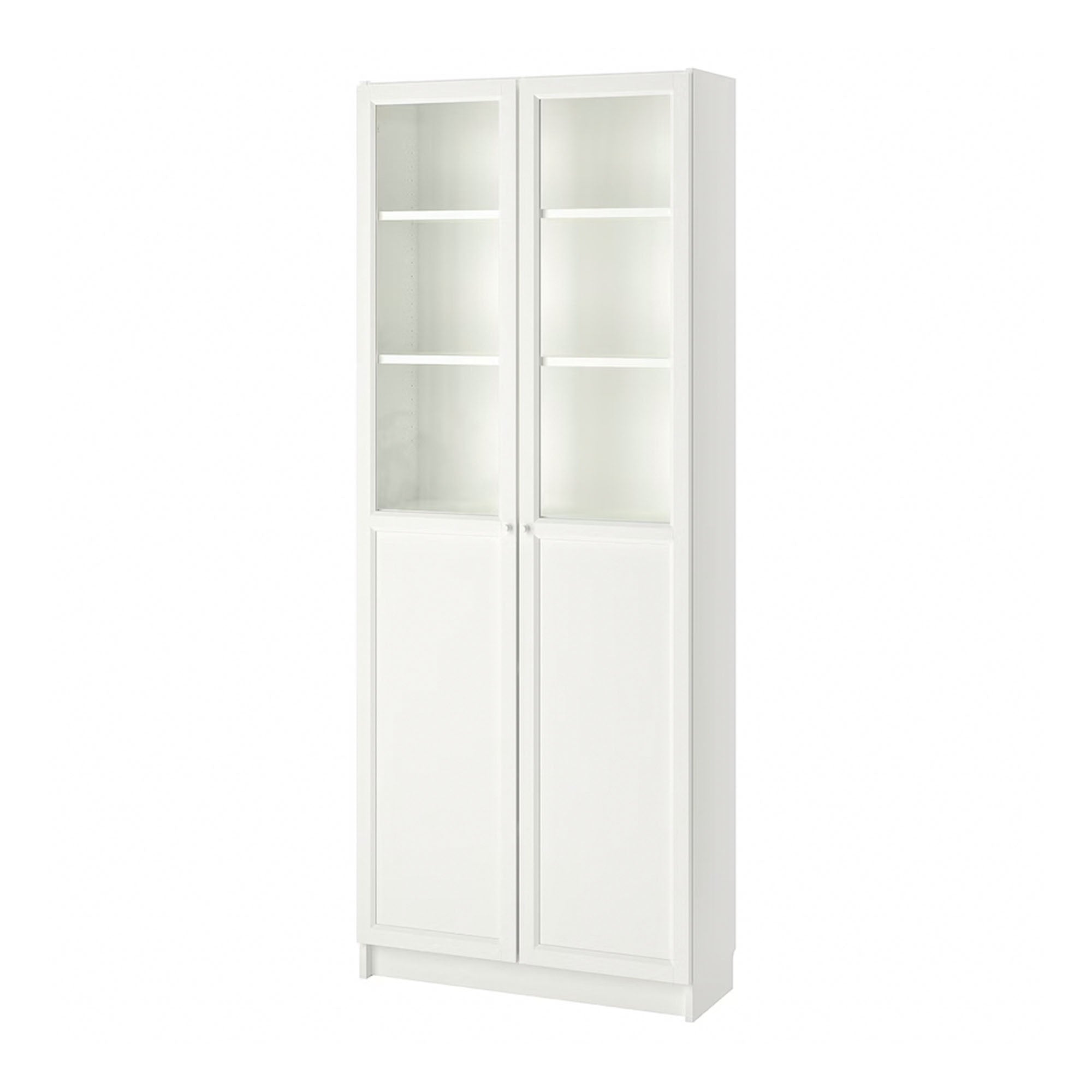 BILLY / OXBERG Bookcase with panel/glass doors, white