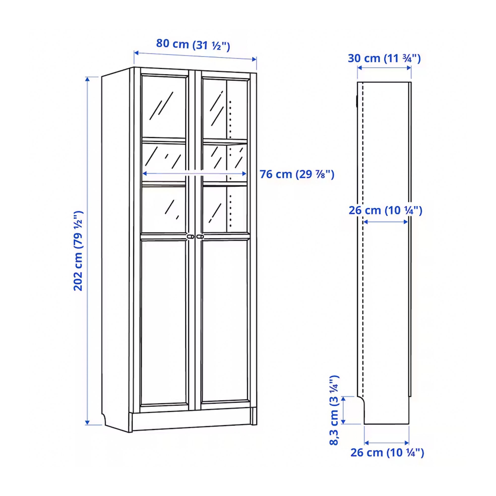 BILLY / OXBERG Bookcase with panel/glass doors, white