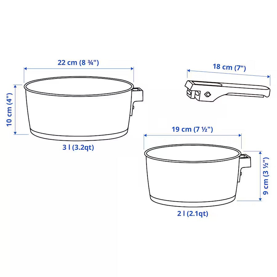 SLÄTROCKA Cookware kit with detachable handle, saucepan stainless steel
