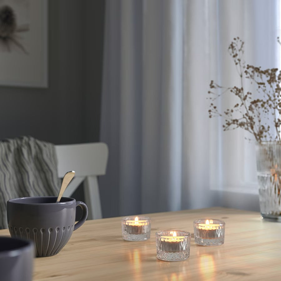 SMÄLLSPIREA Tealight holder, clear glass/patterned, 4 cm