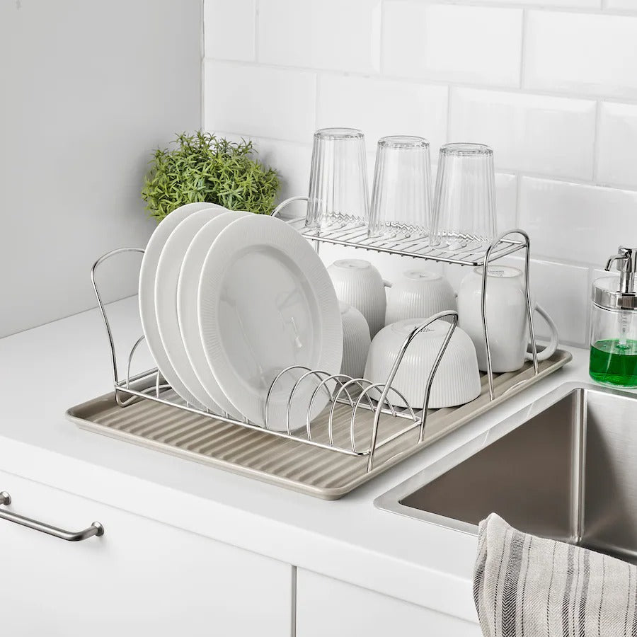 VÄLVÅRDAD Dish drainer, beige/galvanised, 52x35 cm