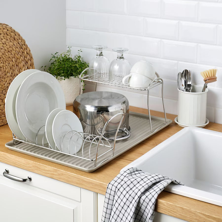 VÄLVÅRDAD Dish drainer, beige/galvanised, 52x35 cm